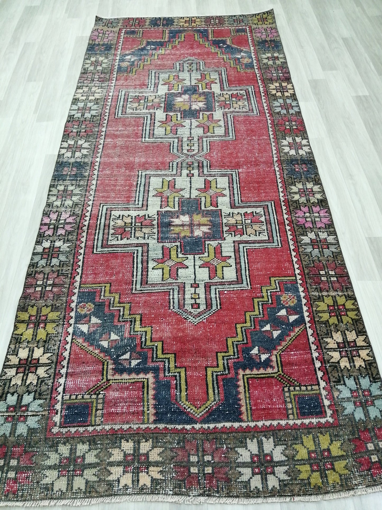 4 x 9.3 OUSHAK RUG TURKISH Oushak Rug Vintage Oushak Runner Rug Vintage Runner Rug Wool Oushak Rug Hand Made Rugs Vintage Turkish Rug