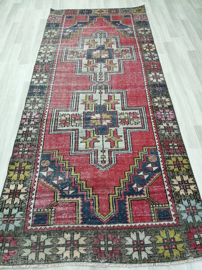 4 x 9.3 OUSHAK RUG TURKISH Oushak Rug Vintage Oushak Runner Rug Vintage Runner Rug Wool Oushak Rug Hand Made Rugs Vintage Turkish Rug