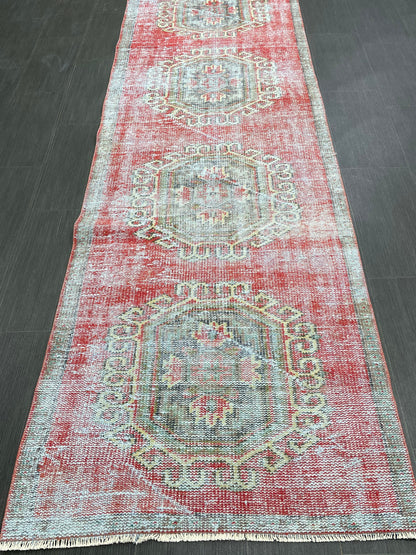 Vintage Runner Rug 3 x 11.6 Distressed Handmade Runner Rug Turkish Runner Rug Vintage Runner Rug Hallway Runner Rug Wool Kitchen Runner