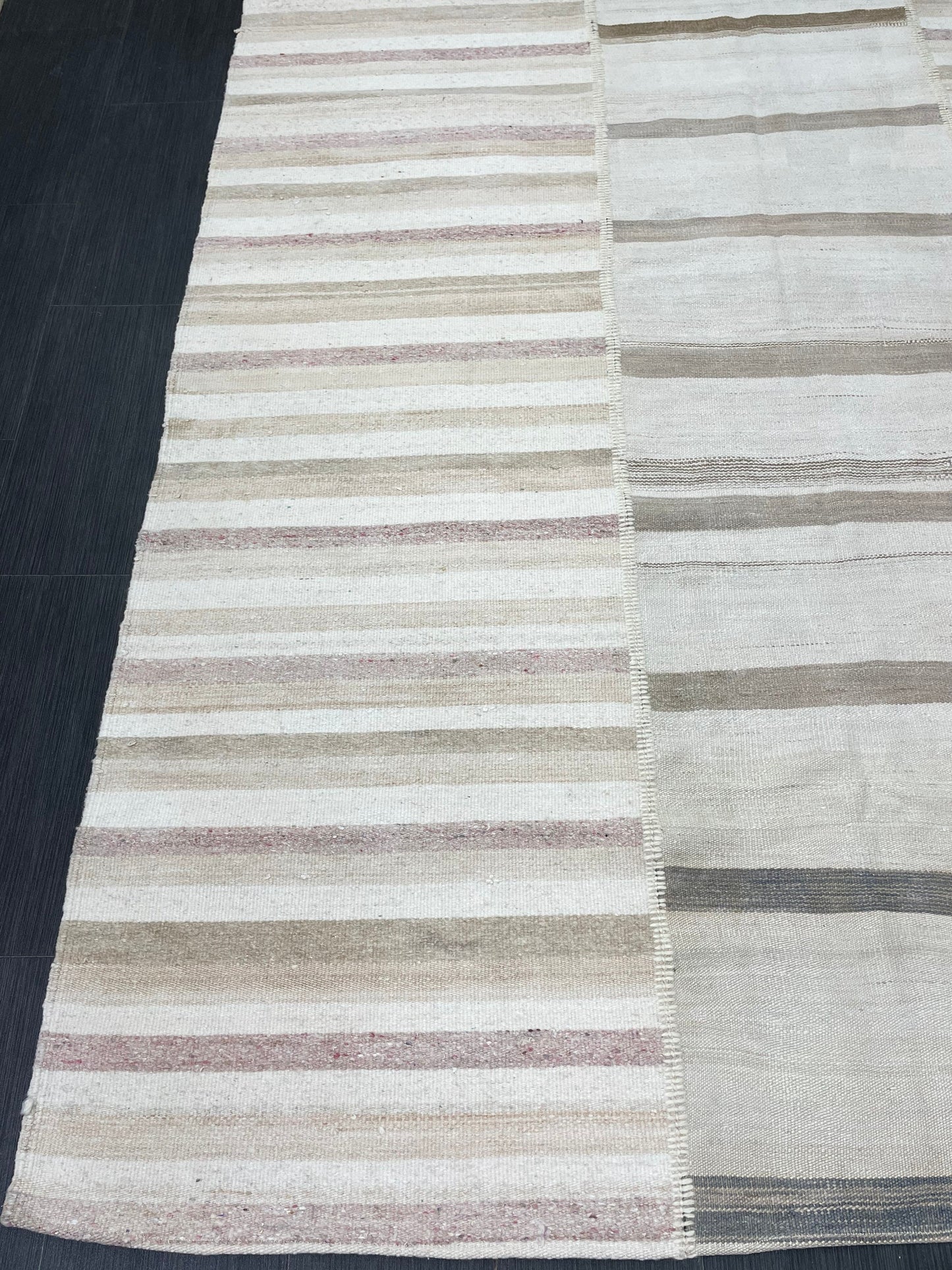 Neutral Vintage Rug 6.4 x 9.7 Stripe Wool Rug Muted Vintage Flat woven Rug Neutral Flatweave Carpet Stripped Rug Handmade Rug Turkish Kilim