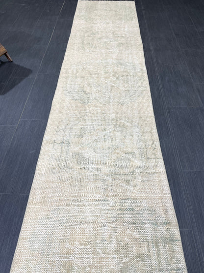 Muted Distressed Runner Rug Muted Turkish 2.3 x 10.6 Runner Rug Vintage Runner Rug Muted Hallway Runner Rug Kitchen Runner Rug Wool Runner
