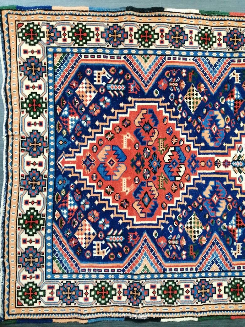 Vintage Rug, Oriental Handmade Rug, 3.6 x 6.2 Oushak Rug, Rustic Rug, Fun Vintage Turkish Rug, Persian Rug,Soft Wool Rug, Traditional Rugs