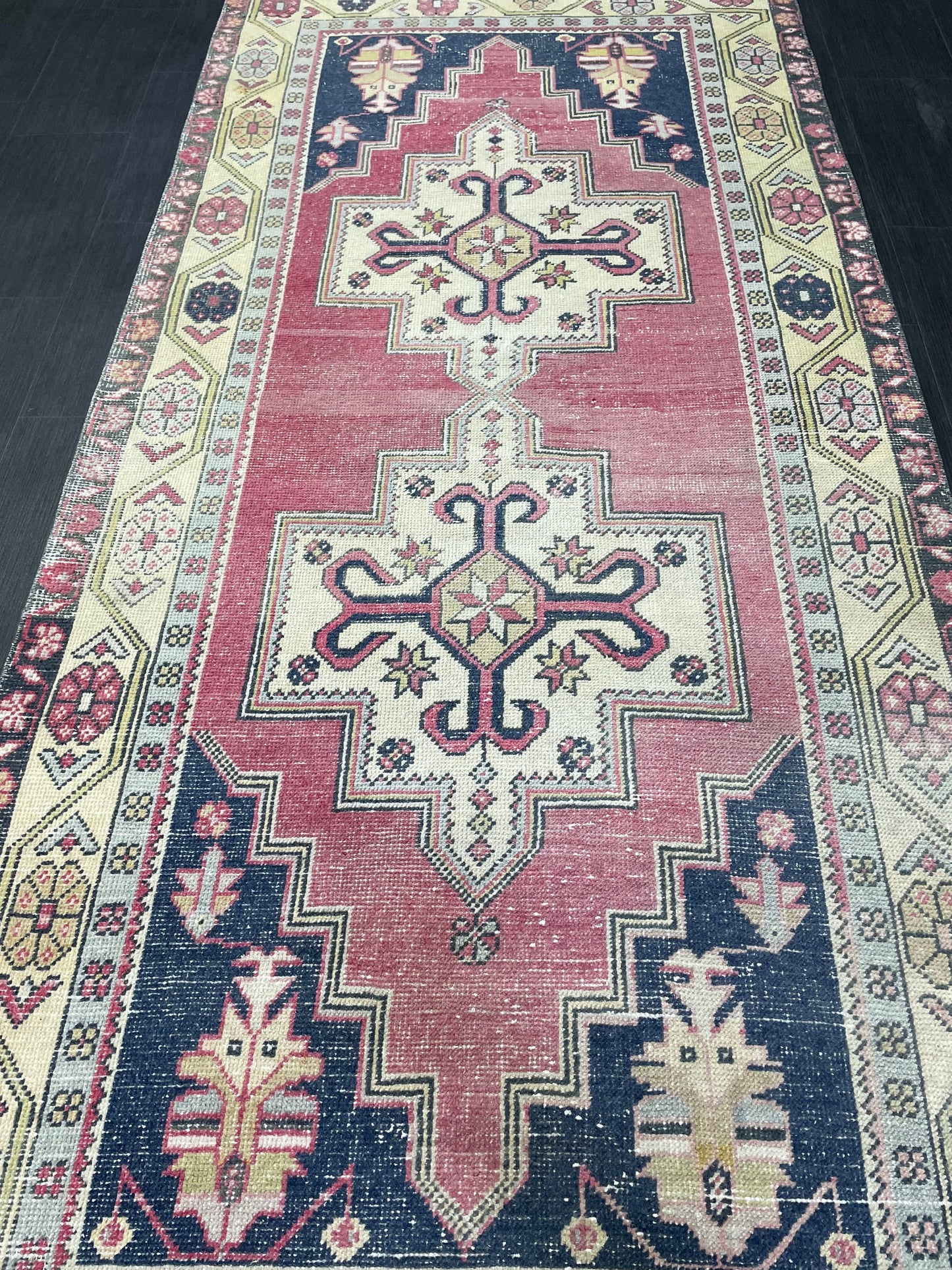 Hand Knotted Rug, Vintage Rug, Handmade 4.2 x 9.2 Rug, Oushak Rug, Rustic Rug, Turkish Rug, Antique Rug, Vintage Rug, Wool rug