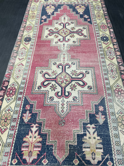 Hand Knotted Rug, Vintage Rug, Handmade 4.2 x 9.2 Rug, Oushak Rug, Rustic Rug, Turkish Rug, Antique Rug, Vintage Rug, Wool rug