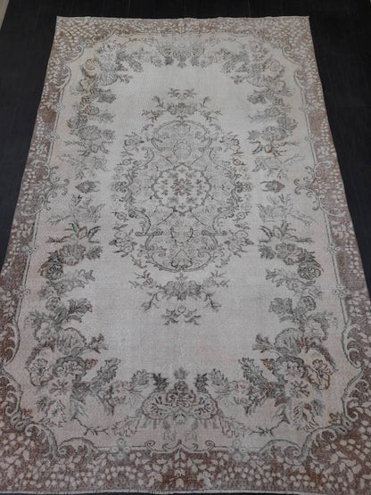 MUTED TURKISH RUG 6.4 x 10.3 Oushak Rug Vintage Oushak Rug Vintage  Rug Wool Rug Hand Made Rug Vintage Persian Rug Vintage Oriental Rug