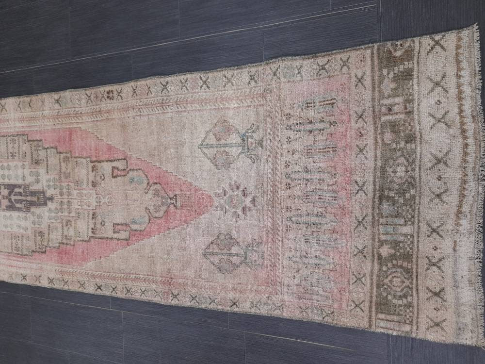 Staircase Runner Rug 2.7 x 12.2 Vintage Turkish Runner Oriental Runner Oushak Runner Rug