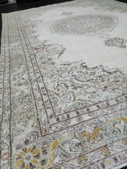 Vintage Rug Neutral TURKISH Muted HAND MADE Rug Muted Rug 6.9 x 10.3 Muted Turkish Oushak Rug, Vintage Oriental Rug, Muted 7x10 Persian Rug