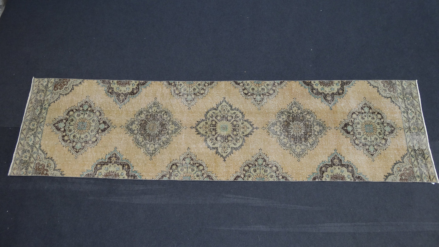 Turkish runner rug, distressed vintage wool runner 3'4x12'6 hallway oushak runner, kitchen runner rug, bohemian handmade rug