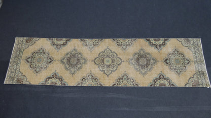 Turkish runner rug, distressed vintage wool runner 3'4x12'6 hallway oushak runner, kitchen runner rug, bohemian handmade rug