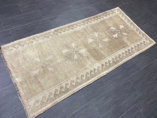 Vintage Runner Rug Muted Turkish Runner Rug 2.7 x 6 Handmade Runner Neutral Hallway Runner Kitchen Runner Rug Wool Antique Runner Rug