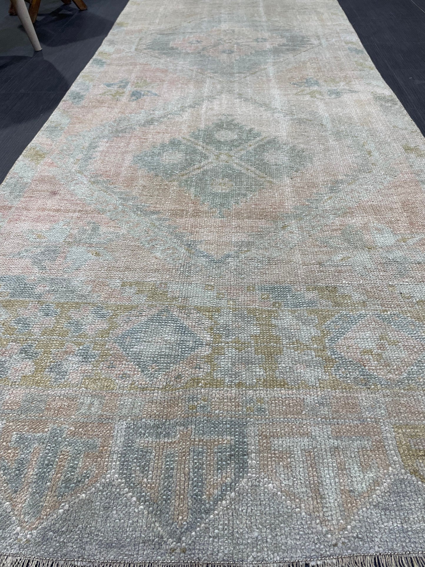 Muted Oushak Runner Rug 3 x 12.5 Vintage Turkish Runner Rug Vintage Runner Rug Hallway Runner Rug Kitchen Runner Rug Wool Runner Rug