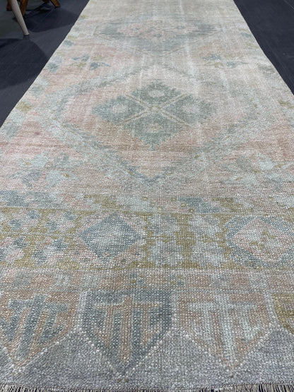 Muted Oushak Runner Rug 3 x 12.5 Vintage Turkish Runner Rug Vintage Runner Rug Hallway Runner Rug Kitchen Runner Rug Wool Runner Rug