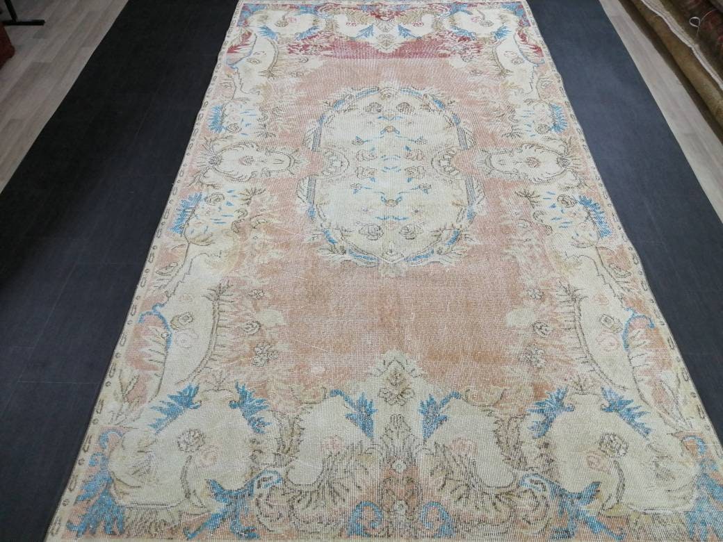 Persian RUG Neutral Vintage Oushak Rug Large 5.8 x 10.3 Vintage Rug Wool Oushak Rug Hand Made Rugs Vintage Turkish Rug Neutral Rug 6x10 rug