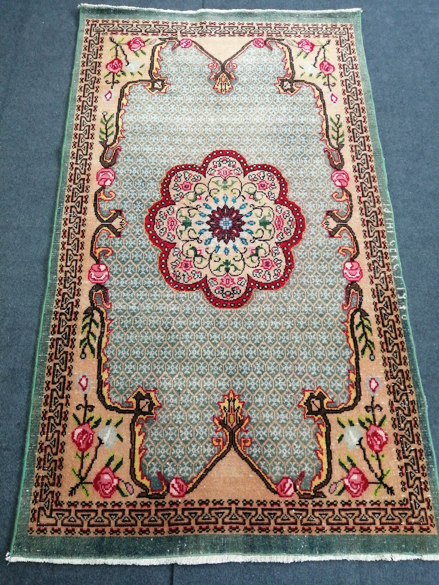 Floral OUSHAK RUG TURKISH Oushak Rug Vintage Oushak Runner Rug Vintage Runner Rug Wool Oushak Rug Hand Made Rugs Vintage Turkish Rug