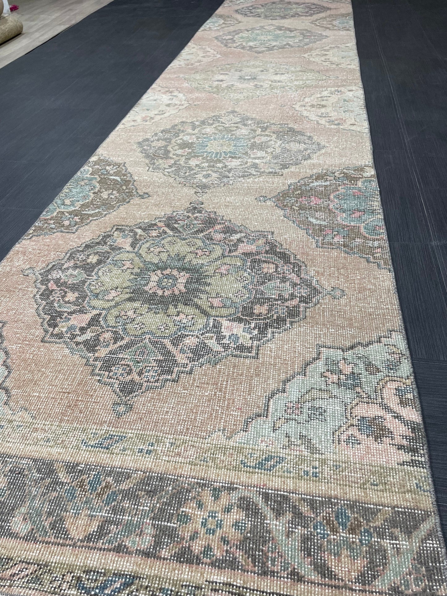 Distressed Runner Rug Muted Turkish Runner 3 x 13.2 Rug  Pink Vintage Runner Rug Hallway Runner Rug Muted Persian Runner Rug Wool Runner