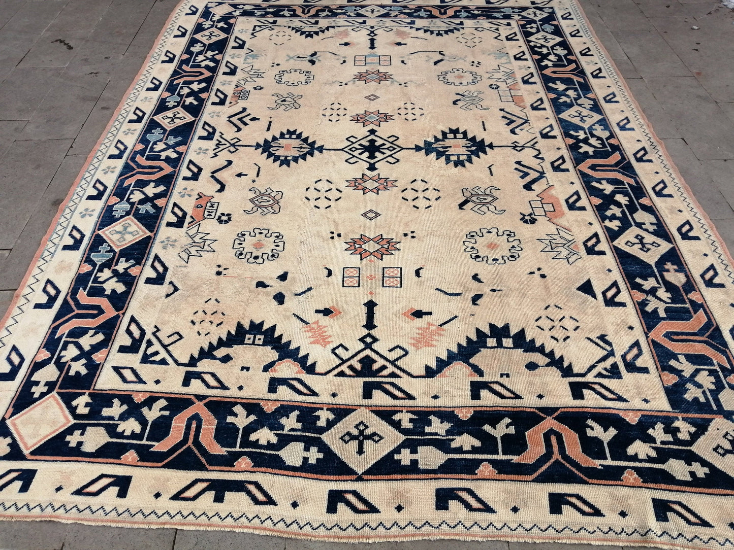 Oriental RUG 9x12 Oushak Rug Turkish Vintage Persian Rug Navy Vintage Rug Fine Wool Oushak Rugs Antique Turkish Rug Muted Living room Rug