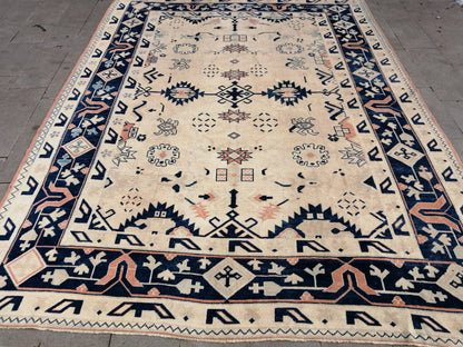 Oriental RUG 9x12 Oushak Rug Turkish Vintage Persian Rug Navy Vintage Rug Fine Wool Oushak Rugs Antique Turkish Rug Muted Living room Rug