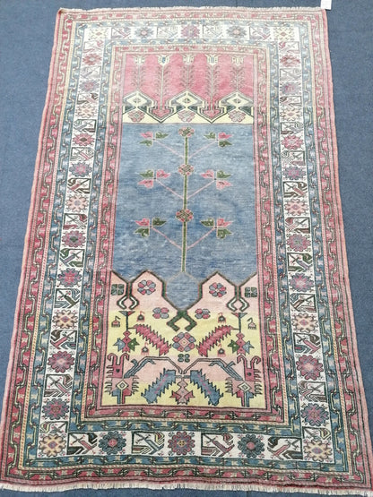 Anatolian wool rug, vintage handmade knotted rug,bohemian area rug 4x6'5 ft
