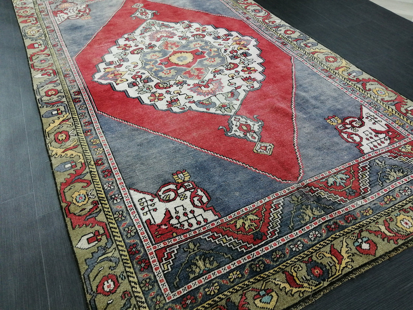 Vintage OUSHAK RUG TURKISH 9x5 Oushak Rug Vintage Oushak Runner Rug Vintage Runner Rug Wool Oushak Rug Hand Made Rugs Vintage Rug