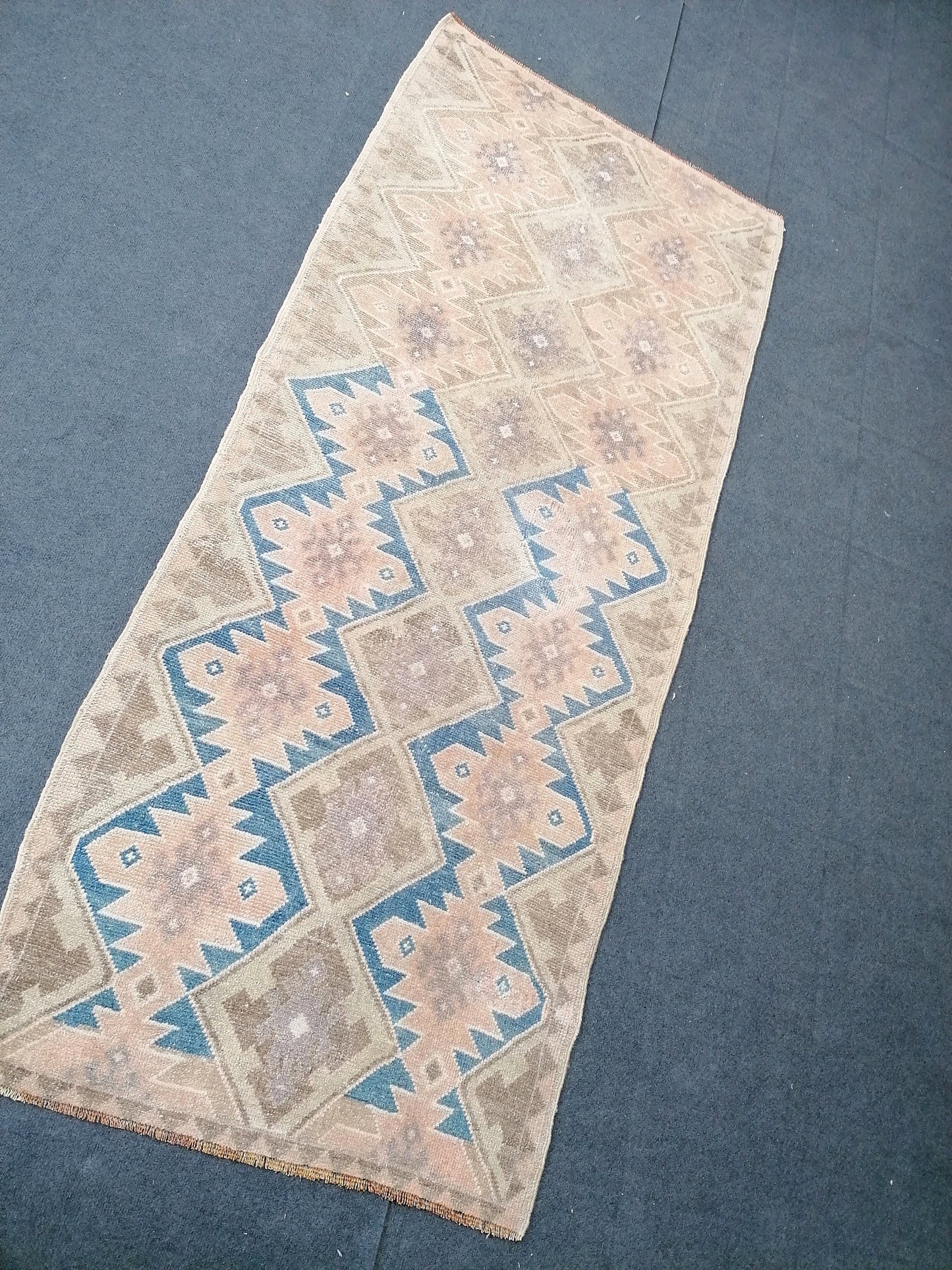 7'4x3'2 oushak turkish runner rug,turkish rug,oushak runner rug,vintage rug,kitchen runner rug,vintage oushak rug, vintage anatolian rug