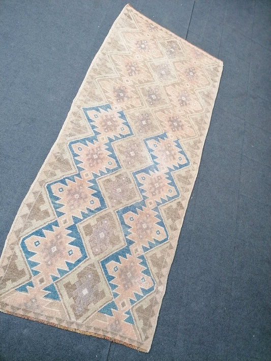 3.2 x 7.4 oushak turkish runner rug, oushak runner,  anatolian rug