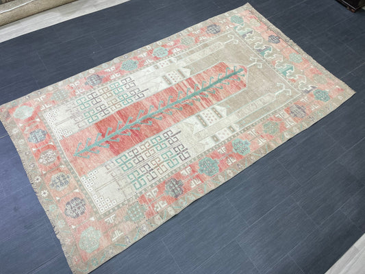 Vintage Handmade Rug Muted 4.7 x 8.3 Vintage Rug Wool Oushak Rug Hand Made Rugs Vintage Turkish Rug Living Room Rug