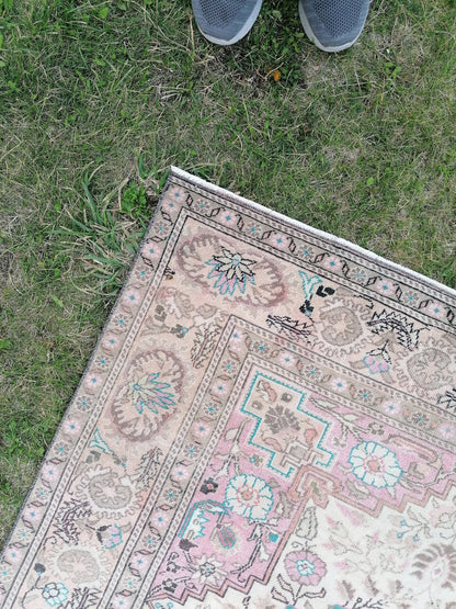 Oushak wool rug, vintage rug 4'7x7'6 kitchen rug, living room rug, handmade wool rugs