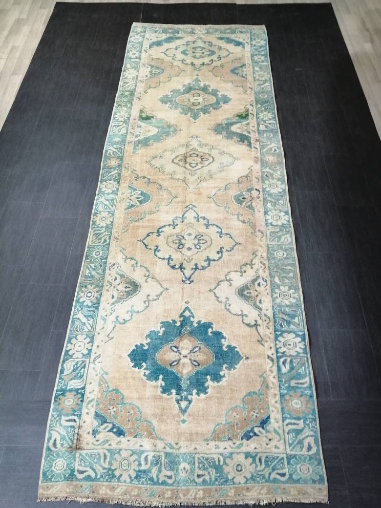 Vintage Runner Rug 4.2 x 13 Persian Runner Rug Wool Oushak Rug Oushak Runner Rug Turkish Runner Rug Kitchen Runner Rug Hallway Runner Rug
