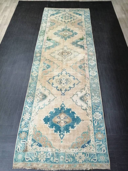 Vintage Runner Rug 4.2 x 13 Persian Runner Rug Wool Oushak Rug Oushak Runner Rug Turkish Runner Rug Kitchen Runner Rug Hallway Runner Rug