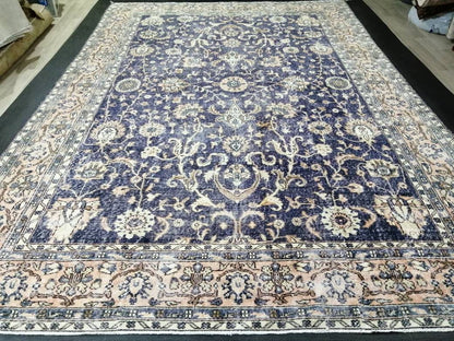 Navy Large OUSHAK RUG 8 x 11.8 TURKISH Oushak Rug Vintage Persian Rug Denim Blue Wool Oriental Rug Hand Made Rug 9x12 Navy Vintage Wool Rug