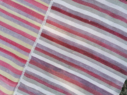 9.5x9.9 Flatwoven kilim rug stripe turkish handmade rug, Flatwoven vintage oushak rug, wool rug