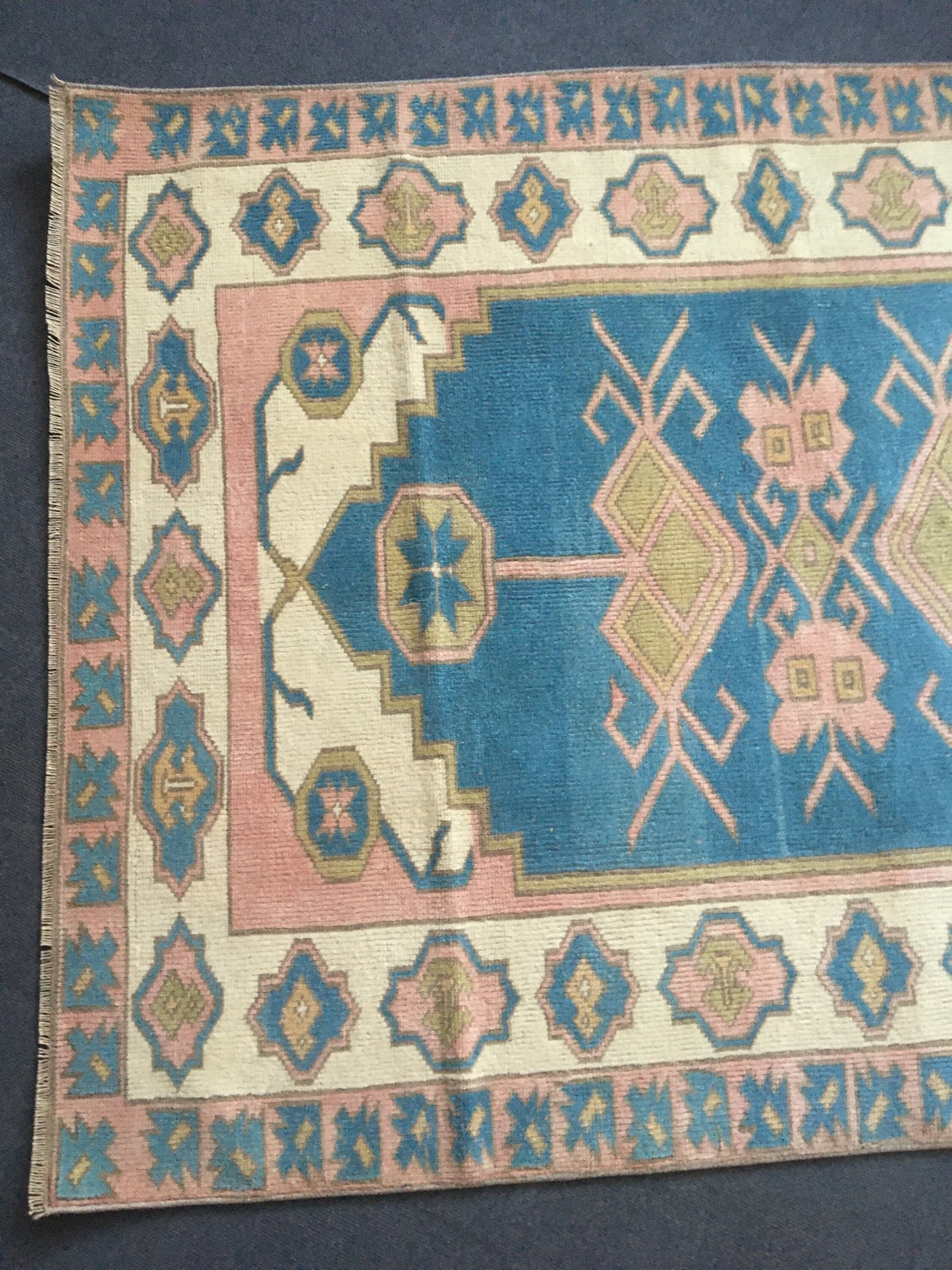 4x6 feet handmade living room area rug, large bedroom floor rug, turkish bathroom rug, hallway big rug, blue wool muted rug, bohemian rugs