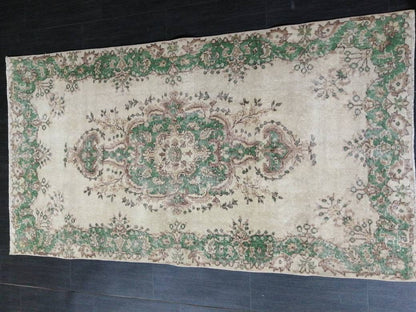 GREEN Rug, Vintage Oushak Rug, 3.7 X 6.8 Rustic Rug, Bohemian Rug, Rug Runner, Turkish Rug, Farmhouse Rug, Vintage Rug,Wool rug Oriental Rug