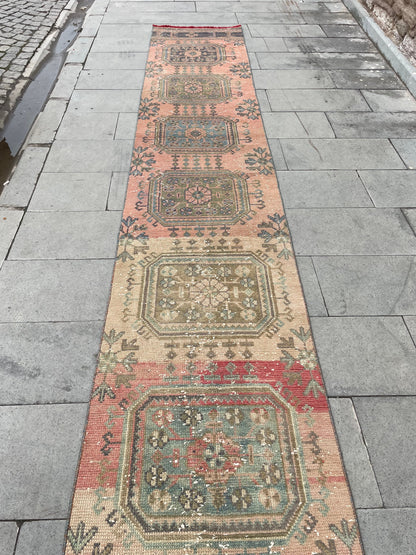 Handmade Staircase Runner Rug 2.3 x 24 ft Extra Long TURKISH Runner Rug Vintage Runner Rug Distressed Runner Rug  Runner Hand Knotted Runner