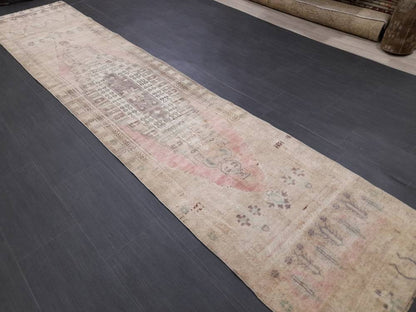 WOOL Oriental Runner Rug Turkish Runner Rug 2.5 x 12 Muted Vintage High Pile Runner Hallway Runner Rug Kitchen Runner Rug Persian Runner Rug