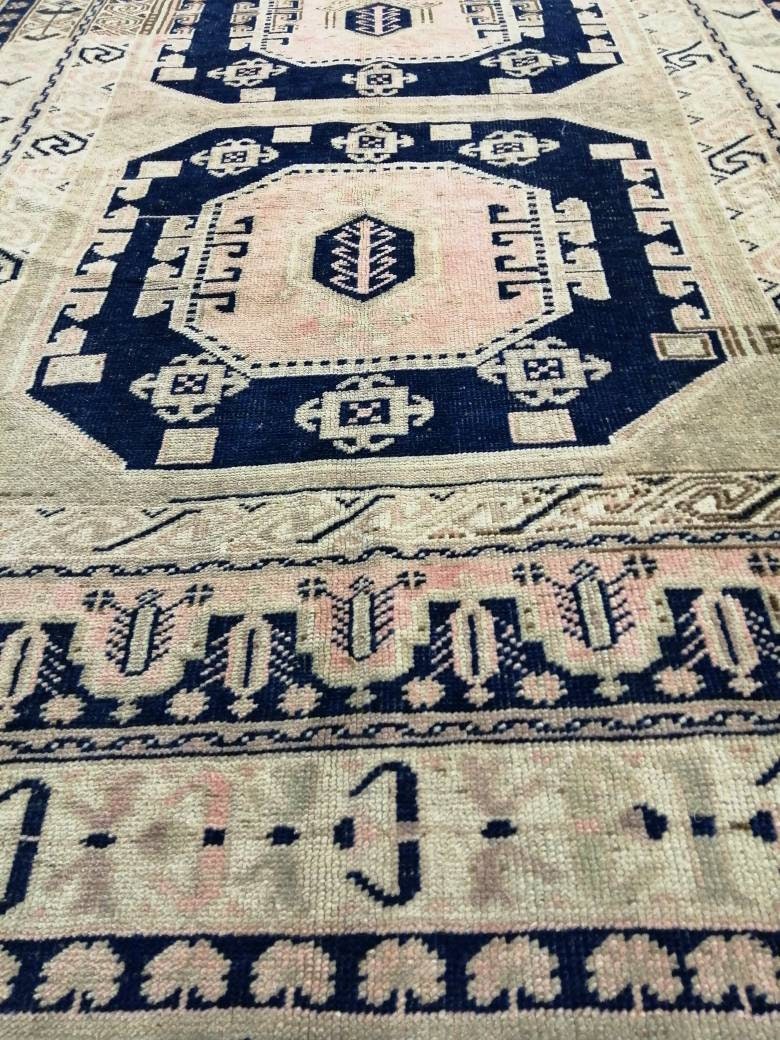 Vintage Rug, 5.7 x 9.7 Rug, Turkish Rugs, Hand Made Rug, Persian Rug  Turkish Rug, 5x10 Rug, Vintage Rug Pink and Navy Oriental Rug 6x10