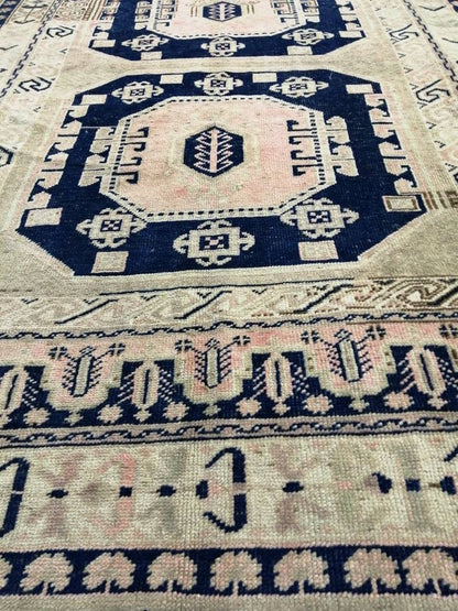 Vintage Rug, 5.7 x 9.7 Rug, Turkish Rugs, Hand Made Rug, Persian Rug  Turkish Rug, 5x10 Rug, Vintage Rug Pink and Navy Oriental Rug 6x10