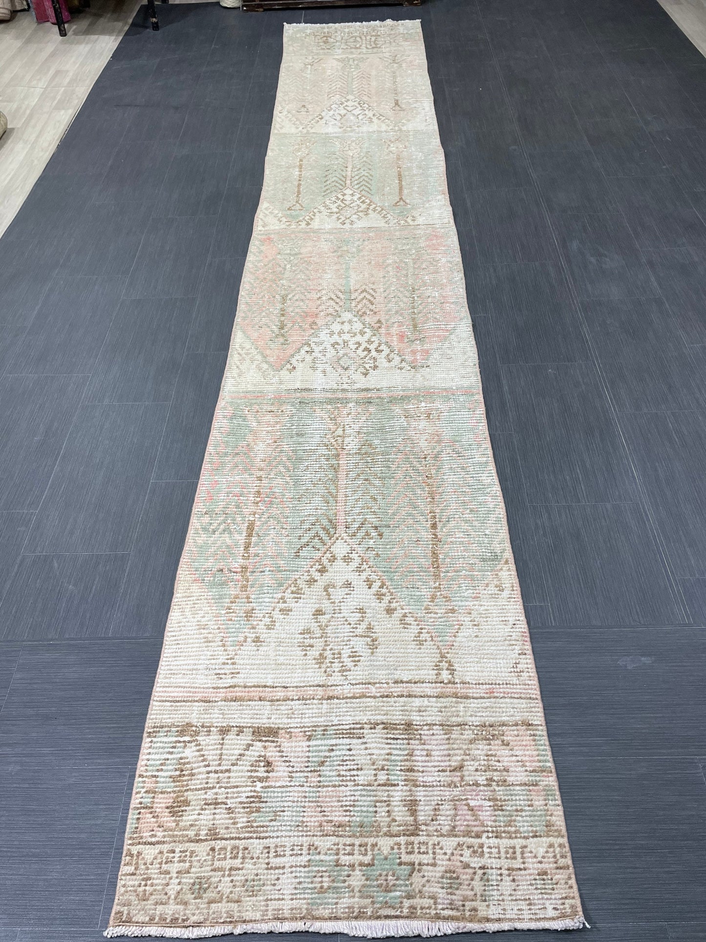 Muted Vintage Runner Rug 2.3 x 13.6 Muted Hallway Runner Rug Kitchen Runner Rug Muted Wool Runner Rug Muted Distressed Turkish Runner