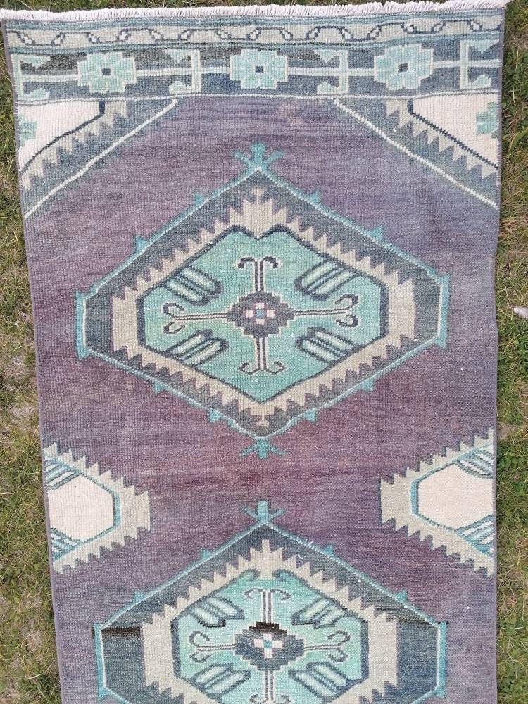 Vintage  purple runner 2'7x9'5 oushak wool runner hallway handmade runner, turkish runner rug, entery runner, kitchen runner