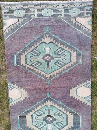 Vintage  purple runner 2'7x9'5 oushak wool runner hallway handmade runner, turkish runner rug, entery runner, kitchen runner