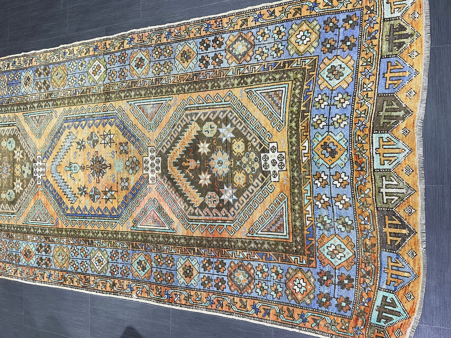 WOOL Oushak Runner Rug Turkish 4.4 x 12.4 Runner Vintage Runner Rug Hallway Runner Rug Kitchen Runner Rug Wool Runner Rug Wool Hand Knotted