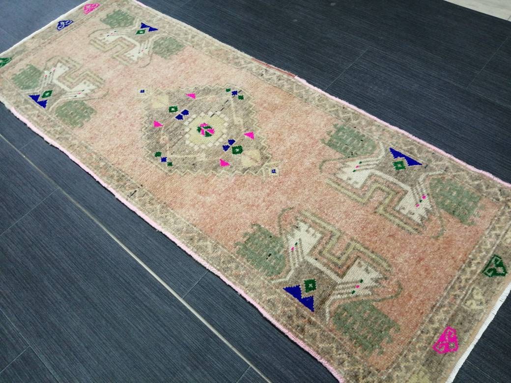 Turkish Rug Mini Rug Bathrooms Rug Vanity Rug Powder Room Rug Oushak Rug Persian Handmade Rug Oriental Vintage Rug