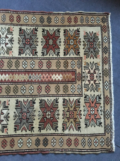 3.5x6 feet natural handmade wool large rug, turkish living room area rug, wide bedroom brown rug, oushak vintage kitchen floor bohem rugs