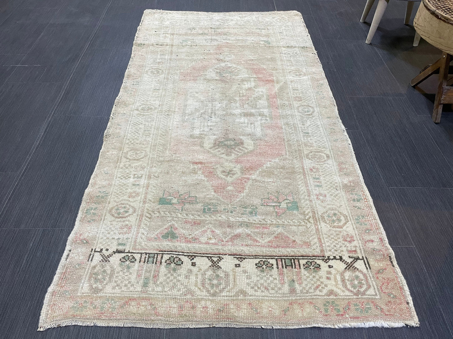 Vintage Turkish RUG, Muted Oushak Rug, 3 x 5.8 Vintage Rug, Antique Rug, Handmade Rug, Hand Knotted Rug Bohemian Rug Wool Rug