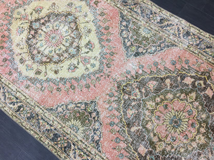 Handmade Vintage Runner Rug 4.6 x 12.7 Vintage Runner Hand Knotted TURKISH Runner Vintage Runner Distressed Vintage Persian Muted Runner