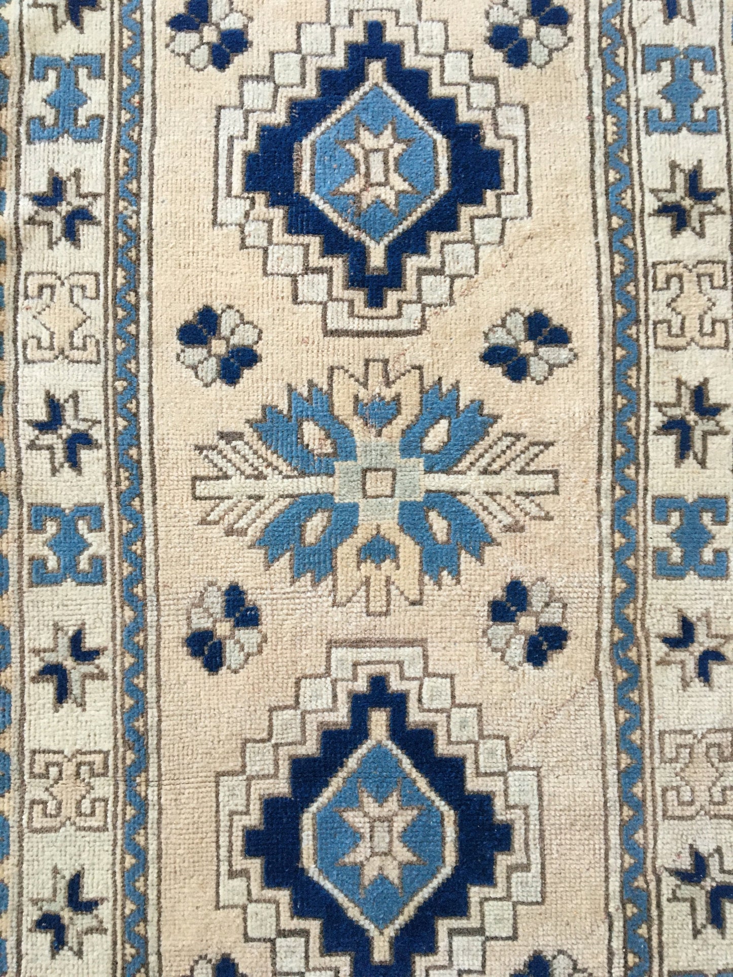 2.6x5.1 feet neutral wool rug, muted handmade living room rug, oushak large kitchen floor rug, turkish hallway area rug, vintage blue rug