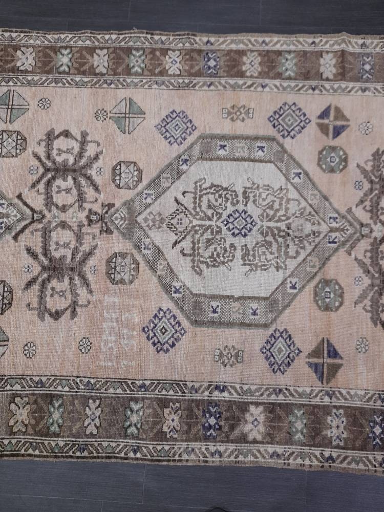 Vintage Persian Rug Unique Motif Rug 5 x 13.3 Persian Rug Vintage Hand Knotted Rug Eclectic Rug Hand Made Rug  Living room Rug Turkish rug