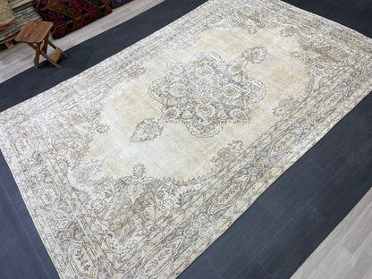 Muted Persian RUG 6.6 x 10.5 Turkish Oushak Rug Vintage Antique Rug Vintage Rug Wool Muted Oriental Rug Handmade Rug Hand Knotted Rug