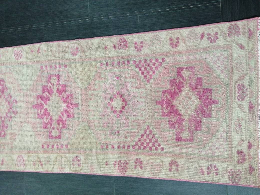 Oriental Runner Rug Muted Turkish Runner Rug 2.2 x 10.4 Pink Vintage Runner Rug Hallway Runner Rug Muted Persian Runner Rug Wool Runner Rug