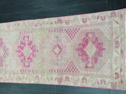 Oriental Runner Rug Muted Turkish Runner Rug 2.2 x 10.4 Pink Vintage Runner Rug Hallway Runner Rug Muted Persian Runner Rug Wool Runner Rug